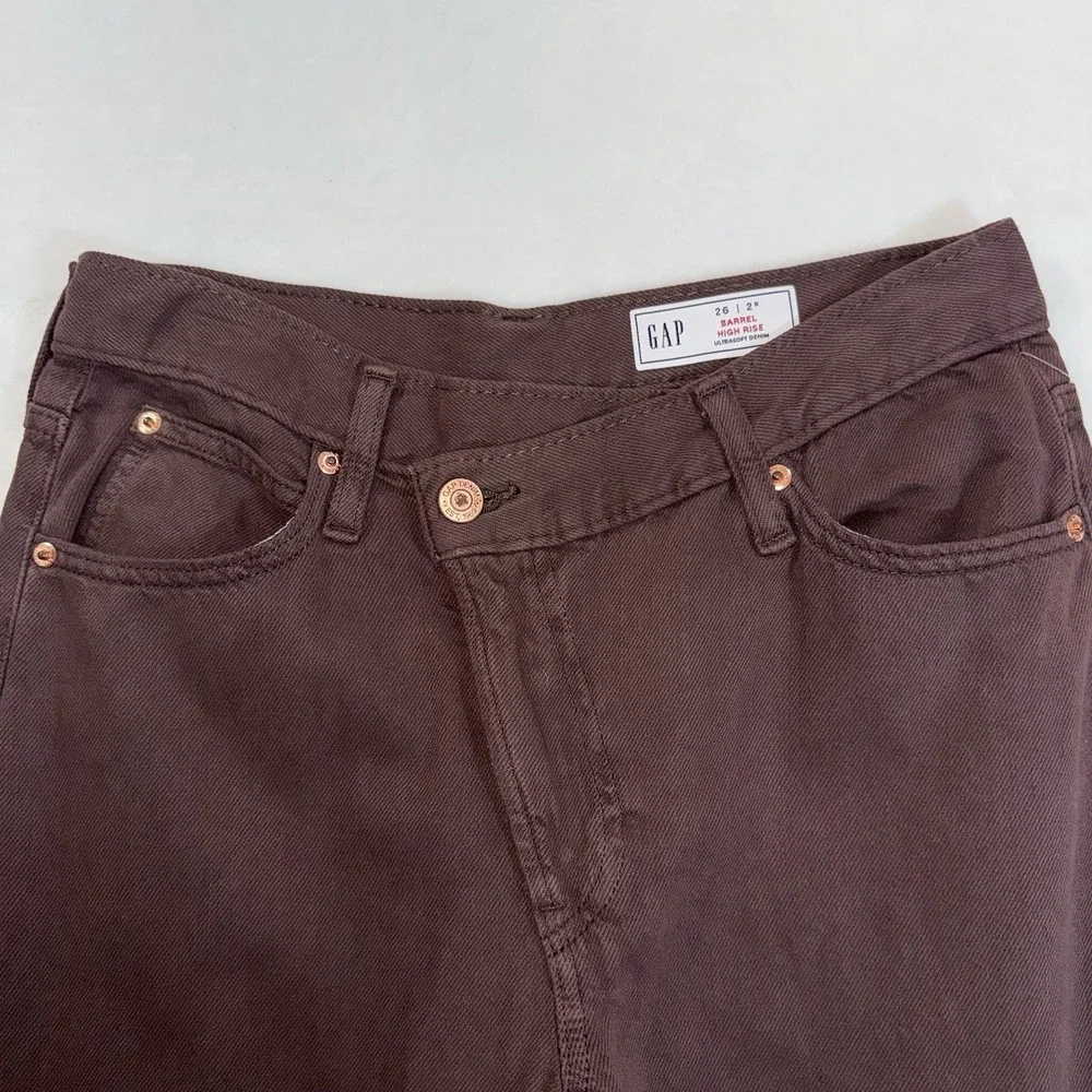 NWT Gap High Rise Crossover Barrel Jeans Size 26 Dark Brown Boho Hippie 90s